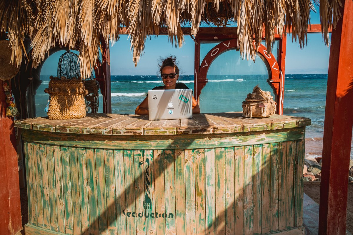 Work from home set up on the beach