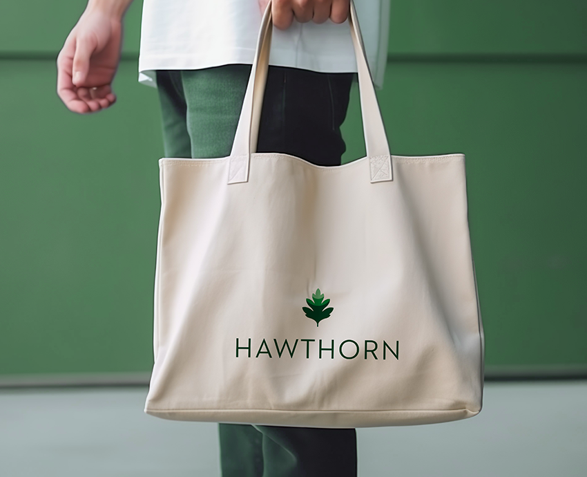 Person carrying Hawthorn tote bag