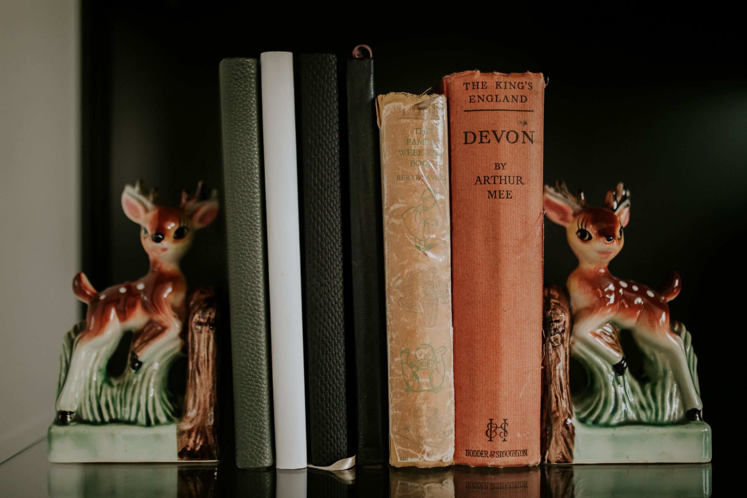 aesthetic close up of books on shelf