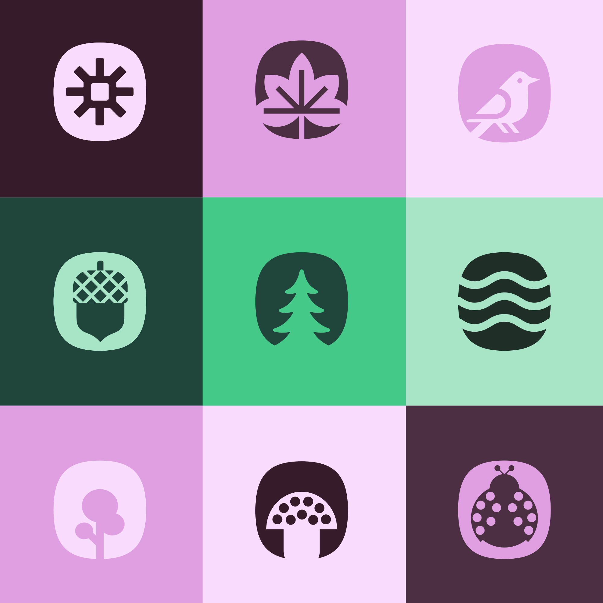 Nature-themed icons in a grid