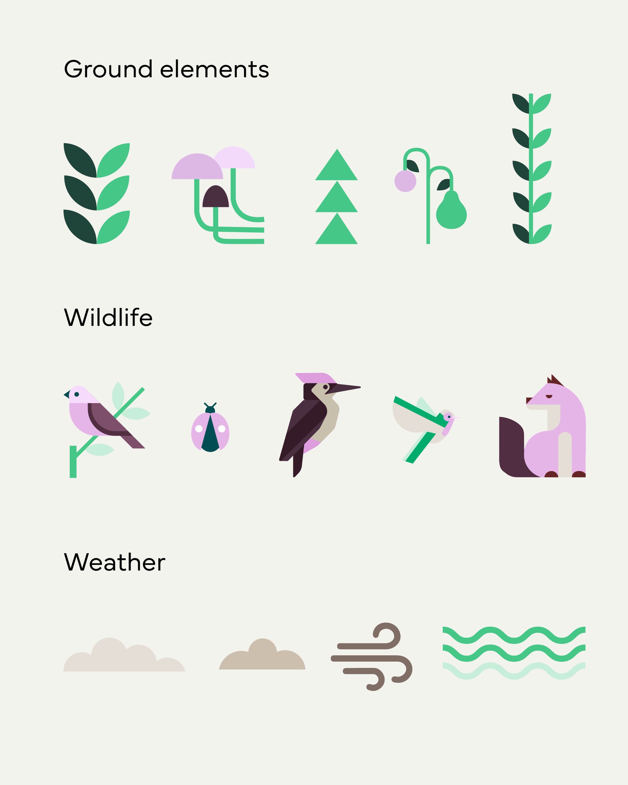 Icons representing nature and wildlife